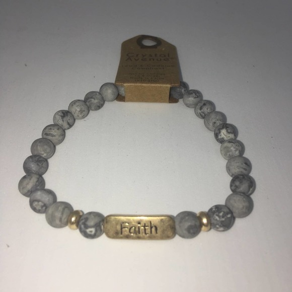 Etched “Faith” Inspirational Beaded Bracelet - Jet - Picture 6 of 7